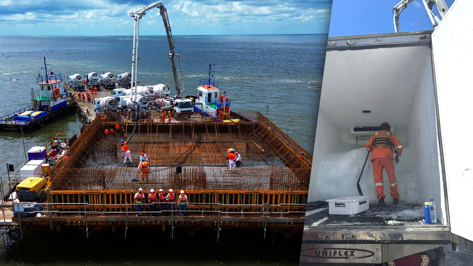 Foram utilizados até 100 kg de gelo por metros cúbicos no concreto das obras da Ponte de Guaratuba no período de novembro de 2024 a janeiro de 2025