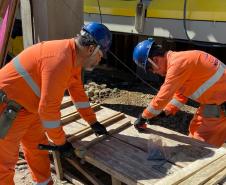 Trabalhadores no Canteiro Industrial da Ponte de Guaratuba