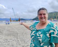 Comerciante Rosane Maria Aguiar espera comemorar o aniversário, em abril de 2026, com a conclusão da obra da ponte de Guaratuba
