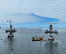 Obras da Ponte de Guaratuba chegam a 70% de execução com destaque para o progresso nos acessos
