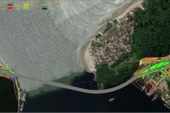 Vista aérea do projeto da Ponte de Guaratuba que inclui:obras complementares de interseções, acessos e obra de arte especial. 