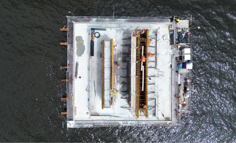 13.150 metros cúbicos de concreto já foram aplicados na obra da Ponte de Guaratuba