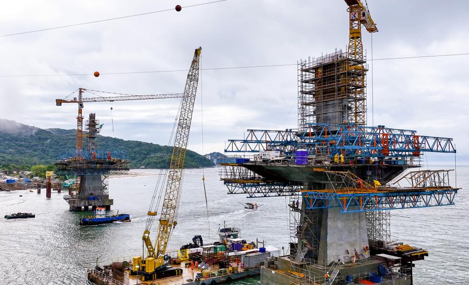 Obras da Ponte de Guaratuba chegam a 65% com destaque para o avanço do trecho estaiado