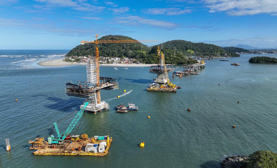 Obras da Ponte de Guaratuba chegam a 70% de execução com destaque para o progresso nos acessos