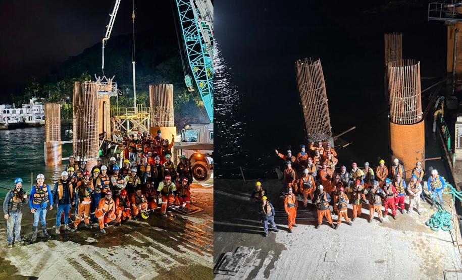última estaca marítima da ponte de guaratuba é concretada