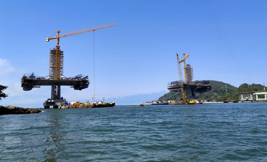 Ponte de Guaratuba alcança 73% de execução e avança nos acessos e trecho estaiado