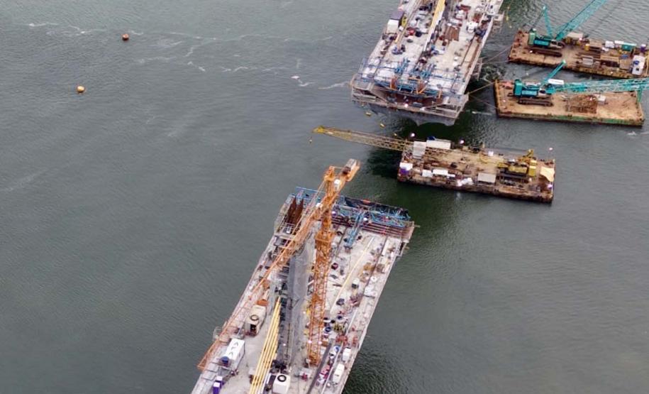 ponte de guaratuba chega a 80% de execução - trecho estaiado