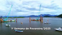 Imagens mais recentes das obras da Ponte de Guaratuba registradas por Gediel Mendes na primeira semana de fevereiro de 2025