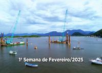 Imagens mais recentes das obras da Ponte de Guaratuba registradas por Gediel Mendes na primeira semana de fevereiro de 2025